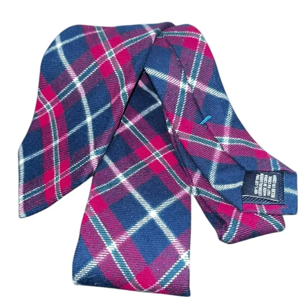 Nautica Men Tie Navy Red Green Plaid 100% Cotton Classic